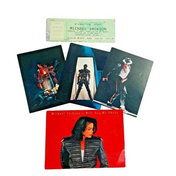 Vintage Lot 5 Michael Jackson Prague Show Memorabilia u Stub and Postcards 1996 - Picture 1 of 5